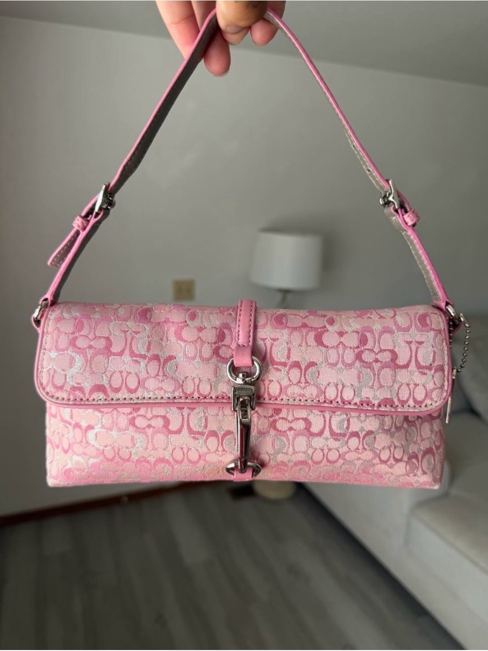 Vintage 2004 Coach Pink Shimmer Optic Lurex Hamptons Purse Style 8946